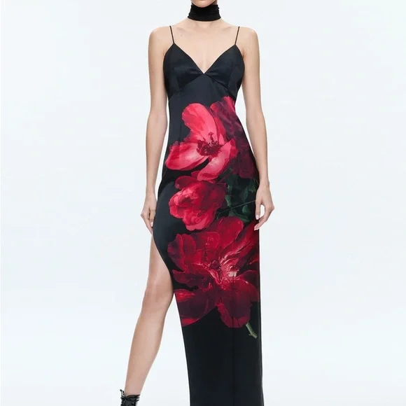 Alice + Olivia | Dresses | Alice Olivia Monika Maxi Dress Black And Red  Floral Size 4 | Poshmark